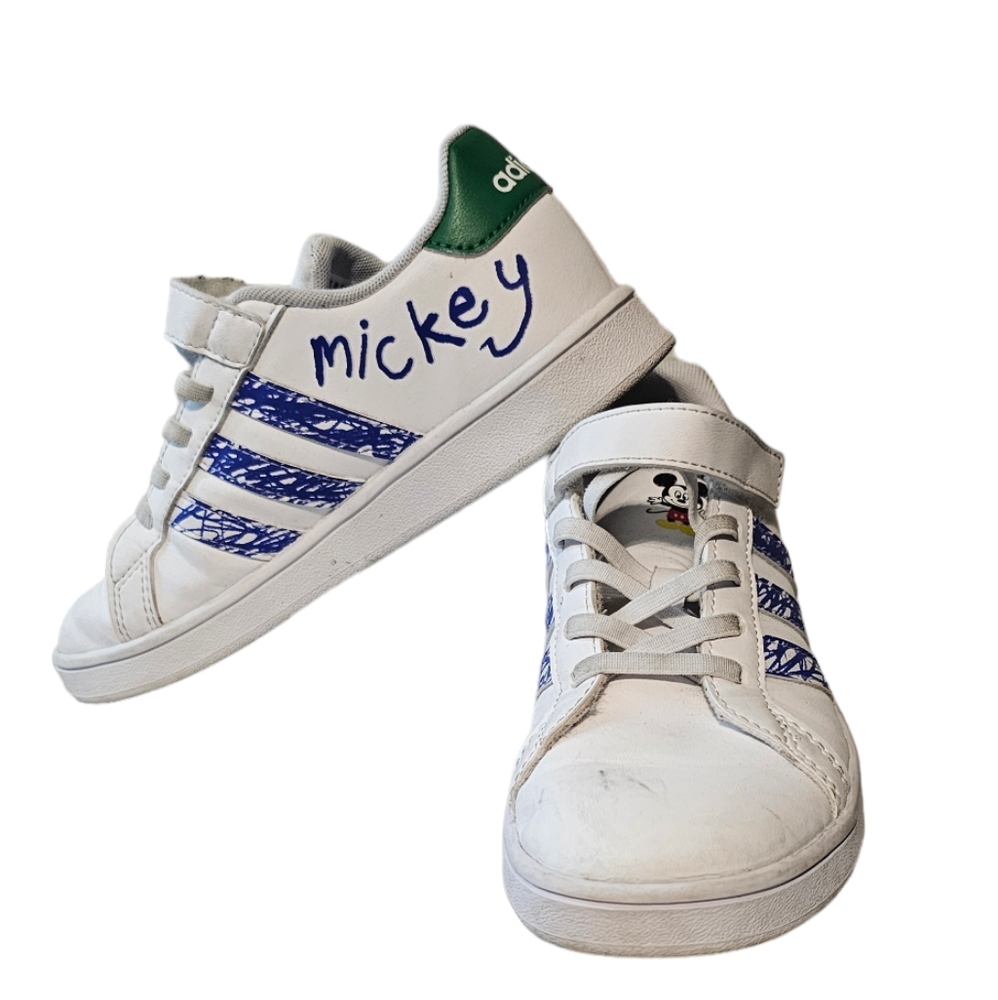 Adidas Mickey Mouse Kids Sneakers White Blue Velcro Grand Court